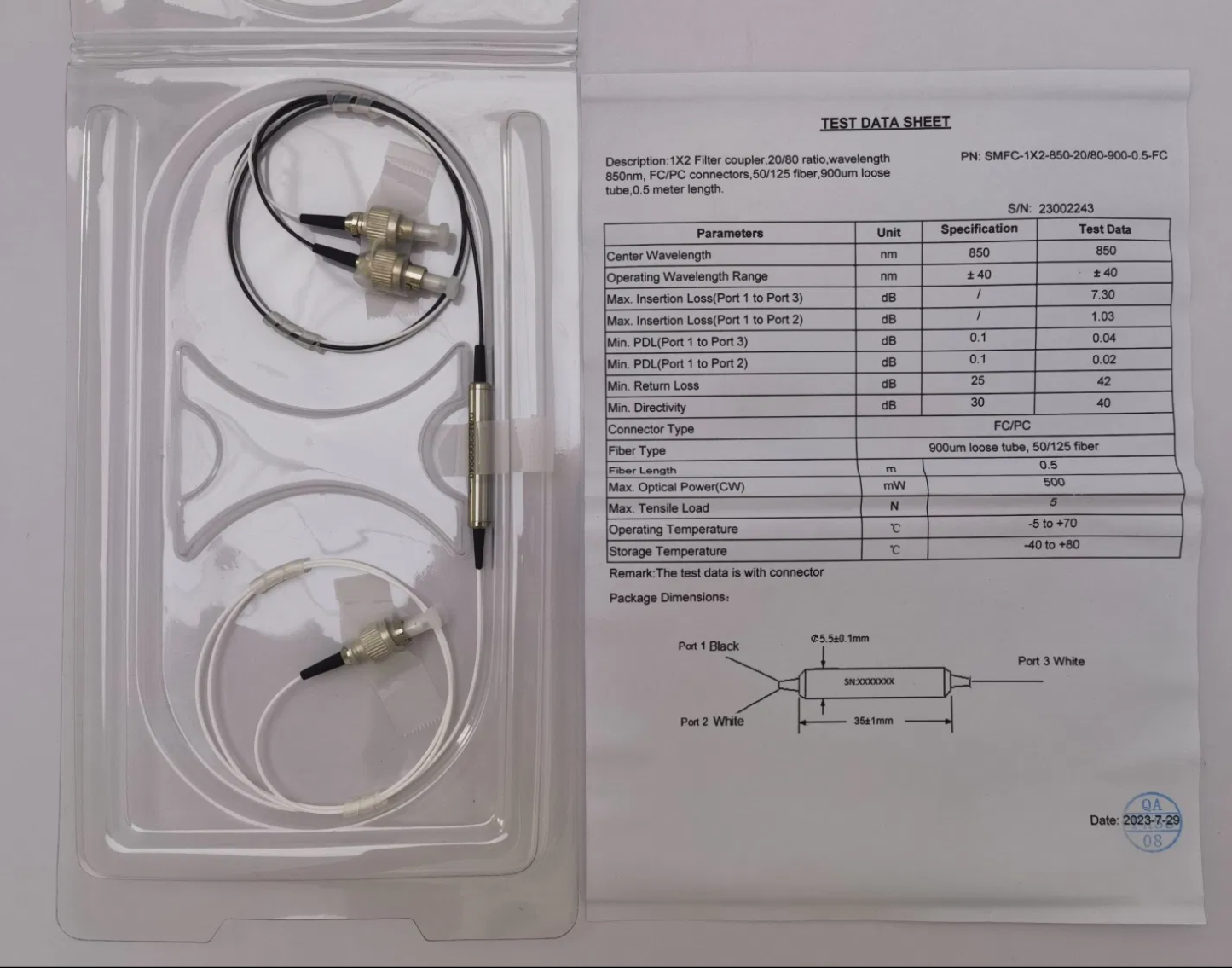 Multimode Splitter, Filter Type Om4 50/125 20/80 850nm 1m 0.9mm